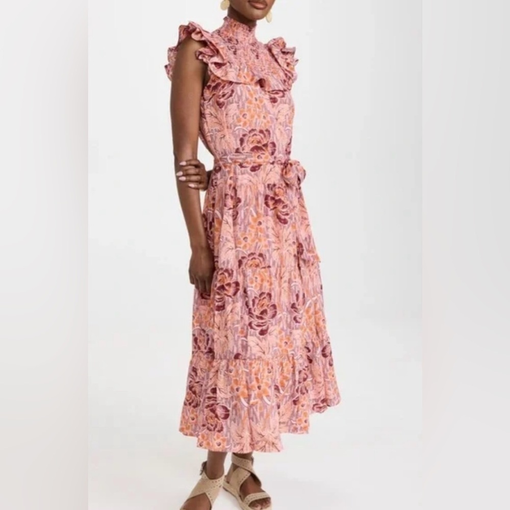 LIKELY Revolve Levine Day Dress Floral Maxi Pink Ruffle Calico Size 12